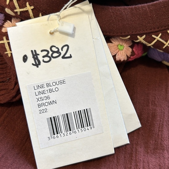 Antik Batik Top Line Embroidered Blouse Brown Hand Stitched Anthro Sz XS NEW - Picture 12 of 16